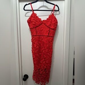 Bar III Vibrant Red Lace Midi Dress